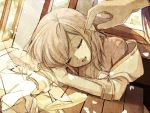  1girl ayamisiro closed_eyes estellise_sidos_heurassein gloves long_hair petals pink_hair sketch sleeping smile solo_focus tales_of_(series) tales_of_vesperia yuri_lowell 