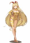  1girl blonde_hair boa_constrictor breasts cleavage contrapposto detached_sleeves frostcyco full_body hair_tubes hand_on_hip highres leotard long_hair one_eye_closed orange_eyes original parted_lips personification smile snake solo very_long_hair 