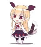  1girl :d blonde_hair demon_tail fang granblue_fantasy head_wings kiira long_hair open_mouth pink_eyes pointy_ears shingeki_no_bahamut sketch smile solo tail tail_wagging vampy very_long_hair 