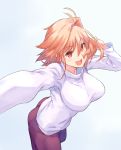  1girl :d arcueid_brunestud auru_t blonde_hair breasts hair_intakes highres large_breasts long_skirt open_mouth purple_skirt red_eyes short_hair skirt smile solo teeth tsukihime 