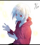  1boy dated erubo hoodie looking_at_viewer red_eyes smile solo 