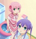  blue_eyes danchigai green_eyes highres nanako_satsuki nanako_uzuki pink_hair purple_hair screencap siblings toilet twins 