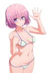  1girl bikini breasts fuchi_(touo) momo_velia_deviluke pink_hair short_hair simple_background solo swimsuit to_love-ru violet_eyes 