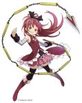  1girl bare_shoulders black_legwear boots bow chain detached_sleeves hair_bow knee_boots long_hair magical_girl mahou_shoujo_madoka_magica official_art phantom_of_the_kill polearm ponytail red_boots red_eyes redhead sakura_kyouko spear thigh-highs weapon 