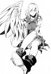  1girl bow bowtie dress highres jacket kishin_sagume monochrome open_clothes ruukii_drift shirt short_hair simple_background single_wing sketch solo touhou white_background wings 