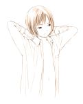  1girl dress_shirt flat_chest monochrome open_clothes open_shirt original shirt short_hair simple_background sketch solo traditional_media white_background yoshitomi_akihito 