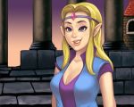  1girl blonde_hair blue_eyes breasts cleavage commentary jewelry large_breasts long_hair makeup maou_alba pointy_ears princess_zelda the_legend_of_zelda tiara zelda:_the_wand_of_gamelon 