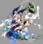  1girl animal_ears blade_&amp;_soul cat character_request drill_hair flower green_eyes hosaki lyn_(blade_&amp;_soul) morning_glory open_mouth paint_splatter paintbrush pointing tail teapot twin_drills wind_chime 