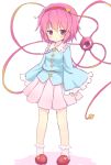  1girl hakuto_(28syuku) komeiji_satori pink_eyes sash short_hair skirt solo third_eye touhou white_background wide_sleeves 