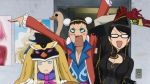  1boy 3girls bayonetta bayonetta_(cosplay) bird black_hair blonde_hair blue_eyes bon_clay_(cosplay) cosplay door genshiken glasses gun handgun helmet highres kuchiki_manabu kujibiki_unbalance lipstick looking_at_viewer makeup mawaru_penguindrum mole multiple_girls one_piece oono_kanako ostrich otaku poster princess_of_the_crystal_(cosplay) ritsuko_kubel_kettenkrad room screencap serious susanna_hopkins wall weapon 