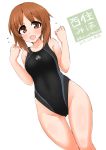  1girl brown_eyes brown_hair competition_swimsuit dakku_(ogitsune) girls_und_panzer nishizumi_miho one-piece_swimsuit open_mouth short_hair swimsuit 