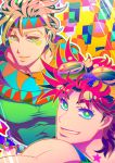  birthmark blue_eyes caesar_anthonio_zeppeli goggles goggles_on_head green_eyes headband joestar_birthmark jojo_no_kimyou_na_bouken joseph_joestar_(young) multicolored_hair naoto_(yandereheaven) outline purple_hair scarf 