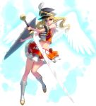  blonde_hair hat masao midriff shield sword uniform weapon wings 