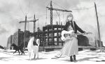  1girl construction crane electric_guitar guitar instrument jacket long_hair original outdoors pomodorosa russian skirt sky solo 
