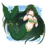  1girl fish_tail green_eyes green_hair hikataso jewelry long_hair mermaid mermaid_melody_pichi_pichi_pitch monster_girl necklace shell shell_bikini touin_rina 
