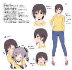  2girls black_hair character_profile character_sheet drill_hair idolmaster idolmaster_cinderella_girls kanzaki_ranko long_hair mother_and_daughter multiple_girls open_mouth red_eyes short_hair silver_hair smile translation_request twin_drills twintails uraichishi 