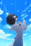  1girl agatsu_yudume black_hair closed_eyes copyright_name kokoro_ga_sakebitagatterunda. naruse_jun school_uniform serafuku short_hair sky 