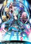  2boys 4girls blonde_hair blue_eyes blue_hair brown_eyes brown_hair elbow_gloves fingerless_gloves gloves green_eyes green_hair hair_ribbon hairband hatsune_miku highres kagamine_len kagamine_rin kaito long_hair megurine_luka meiko multiple_boys multiple_girls nail_polish pink_hair ribbon scarf short_hair shorts skirt thigh-highs twintails very_long_hair vocaloid yuu_(arcadia) 