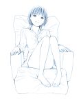 1girl barefoot dress_shirt monochrome original shirt short_hair sketch solo traditional_media yoshitomi_akihito 