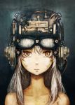  1girl cyberpunk face goggles goggles_on_head helmet looking_at_viewer orange_eyes silver_hair solo toi_(number8) 