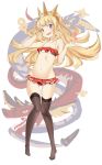  1girl ass_visible_through_thighs bikini blonde_hair cagliostro_(granblue_fantasy) collarbone flat_chest frilled_swimsuit frills granblue_fantasy hairband heart highres itamochi long_hair looking_at_viewer lowleg lowleg_bikini navel open_mouth ouroboros_(granblue_fantasy) simple_background skindentation solo swimsuit thigh-highs thigh_gap violet_eyes white_background 