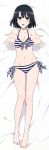  1girl :d absurdres bikini black_hair breasts dakimakura highres katou_megumi open_mouth saenai_heroine_no_sodatekata short_hair side-tie_bikini smile striped striped_bikini striped_swimsuit swimsuit white_bikini white_swimsuit 