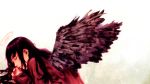  1girl abe_yoshitoshi angel_wings black_hair closed_eyes haibane_renmei halo hands_clasped highres long_hair reki solo wallpaper wings 