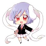  1girl animal_ears blazer chibi necktie open_mouth rabbit_ears red_eyes reisen shawl short_hair six_(fnrptal1010) skirt smile solo touhou 