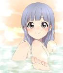  1girl bathing blue_hair brown_eyes hair_down highres kantai_collection long_hair ooshio_(kantai_collection) sekina smile 