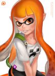  1girl :d artist_name badge bike_shorts collarbone container creeper dandon_fuga domino_mask hands_together ink inkling looking_at_viewer makar mask minecraft open_mouth orange_eyes orange_hair pointy_ears shirt simple_background small_breasts smile splatoon tentacle_hair the_legend_of_zelda the_legend_of_zelda:_the_wind_waker twintails water watermark web_address white_background white_shirt 