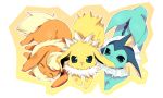  biting closed_eyes ear_biting enomoto_hina flareon green_eyes jolteon looking_at_viewer no_humans pokemon pokemon_(creature) sleeping tail vaporeon 