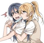  2girls ayase_eli blonde_hair blue_hair blush clipe long_hair love_live!_school_idol_project multiple_girls open_mouth popsicle simple_background sonoda_umi white_background 