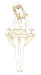  1girl barefoot long_hair monochrome original school_uniform sketch skirt solo traditional_media yoshitomi_akihito 
