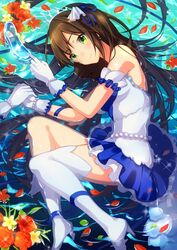  1girl afloat akishima_kei brown_hair dress glass_slipper green_eyes idolmaster idolmaster_cinderella_girls long_hair shibuya_rin smile solo_focus 