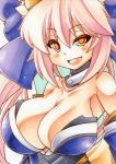  1girl :d bare_shoulders blush breasts brown_eyes caster_(fate/extra) choker cleavage fate/extra fate_(series) large_breasts long_hair looking_at_viewer marker_(medium) millipen_(medium) open_mouth pink_hair smile traditional_media yutakasan-love 