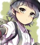  1girl arare_(kantai_collection) black_hair brown_eyes hat kantai_collection school_uniform sekina short_hair suspenders 