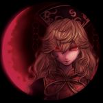  1girl blonde_hair crying crying_with_eyes_open eclipse hair_ornament junko_(touhou) long_hair looking_at_viewer miata_(pixiv) moon red_eyes red_moon solo tabard tears touhou upper_body 