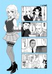  2girls 3boys 4koma barry_frost comic ethusa frankie_rizzoli hand_on_hip high_heels jane_rizzoli looking_at_viewer maura_isles monochrome multiple_boys multiple_girls pointing police_badge rizzoli_&amp;_isles scissors smile thigh-highs translation_request vincent_korsak 