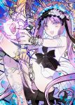  1girl arrow asakawa_yuu bow dress euryale fate/grand_order fate_(series) hair_ornament holding_weapon long_hair open_mouth pink_eyes pink_hair solo twintails very_long_hair white_dress 
