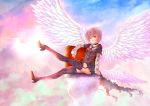  1girl garter_straps highres original puma_(hyuma1219) red_eyes short_hair silver_hair solo thigh-highs wings 