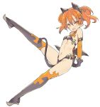  1girl bikini blade_(galaxist) breasts demon_horns demon_tail detached_sleeves fang gloves hair_ornament hairclip horns navel orange_eyes orange_hair pointy_ears small_breasts smile swimsuit tail thighhighs underboob 