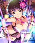  1girl artist_request black_legwear breasts brown_eyes brown_hair cuff_links flower hair_flower hair_ornament highres idolmaster idolmaster_cinderella_girls jpeg_artifacts large_breasts microphone microphone_stand necktie official_art oikawa_shizuku short_hair thigh-highs waifu2x wrist_cuffs 