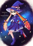  1girl artist_name boots copyright_name crossover domino_mask grey_eyes hat highres inkling looking_at_viewer lopuii mask oounabara_to_wadanohara pointy_ears ribbon sailor_dress sailor_hat skirt solo splatoon tentacle_hair wadanohara_(cosplay) witch_hat 