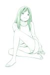  1girl :3 barefoot dress legs long_hair monochrome original panties pantyshot pantyshot_(sitting) sitting sketch solo sweater sweater_dress toes traditional_media underwear yoshitomi_akihito 