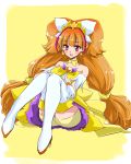  1girl amanogawa_kirara bare_shoulders boots choker cure_twinkle earrings gloves go!_princess_precure jewelry long_hair multicolored_hair orange_hair pana_(1122) precure redhead sitting solo star star_earrings thigh-highs thigh_boots twintails two-tone_hair violet_eyes white_gloves white_legwear 