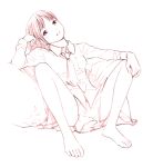  1girl barefoot long_hair monochrome necktie original sketch skirt solo traditional_media yoshitomi_akihito 