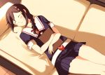  1girl braid couch hair_ornament kantai_collection sahuyaiya shigure_(kantai_collection) sleeping 