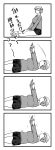  1girl 4koma animal_ears arms_up breasts comic dog_ears failure highres large_breasts lying on_back original plump short_hair silent_comic sit-up sitting skirt solo sweater translation_request trembling tsukudani_(coke-buta) 
