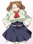  1girl breasts brown_eyes brown_hair gundam gundam_build_fighters gundam_build_fighters_try hands_on_hips huge_breasts pantyhose plump sazaki_kaoruko smile solo twintails ushi 