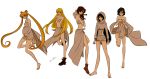  aino_minako bare_shoulders barefoot bishoujo_senshi_sailor_moon black_hair blonde_hair boots brown_hair highres hino_rei hood kino_makoto lisginka long_hair mad_max mad_max:_fury_road midriff mizuno_ami navel parody pregnant sailor_moon short_hair signature skirt tsukino_usagi very_long_hair 